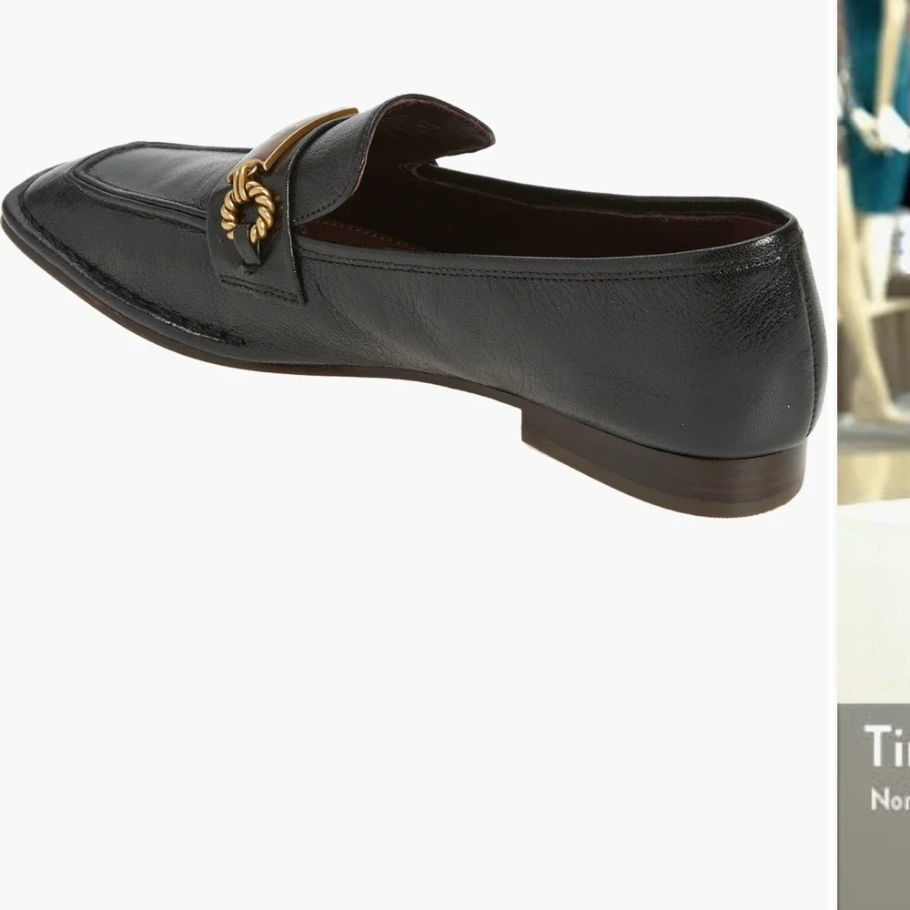 Tory Burch Black Leather Loafers with Gold and Brown Accents - Picture 4 of 15